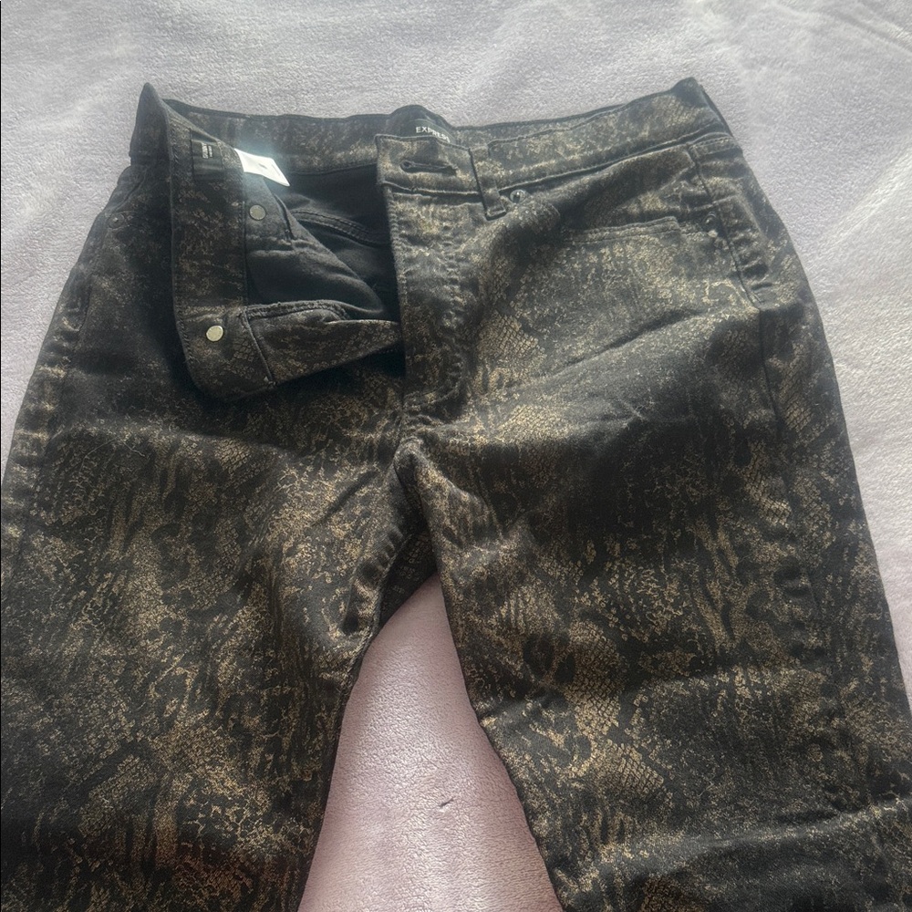 Express Black and Gold metallic jeans